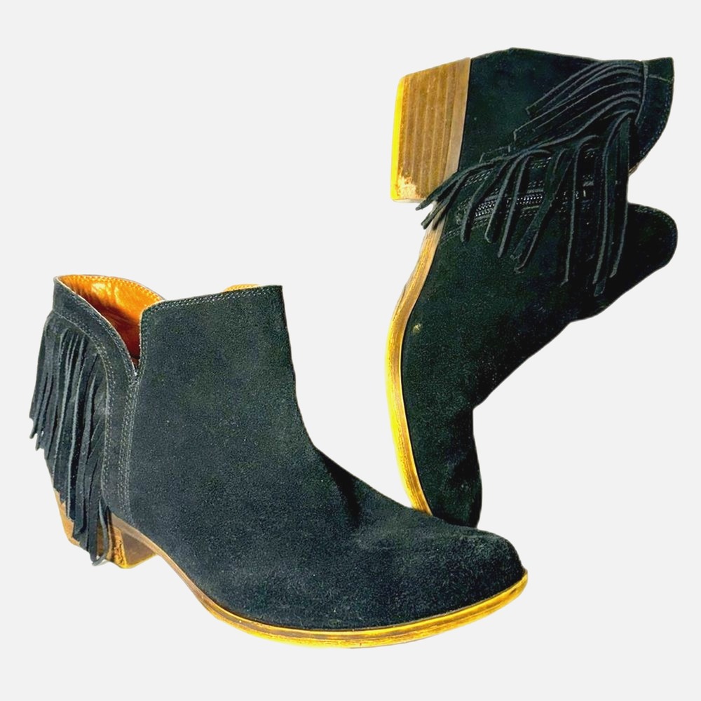 Lucky Brand Frida fringe suede bootie black size 10
